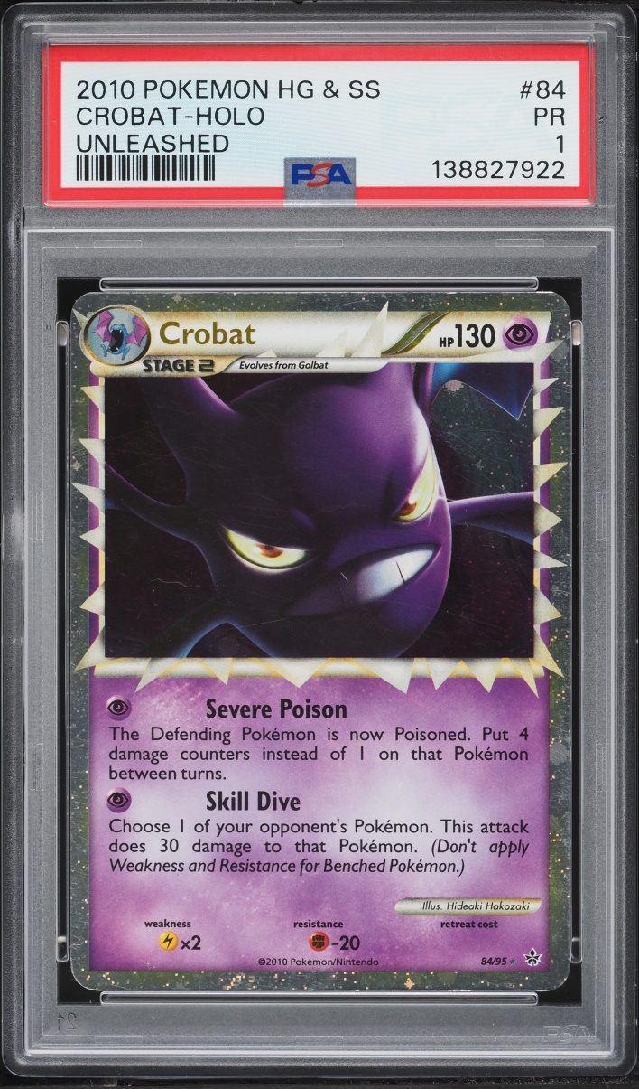 2010 Pokemon HeartGold & SoulSilver Unleashed Holo Prime Crobat #84 PSA 1 PR