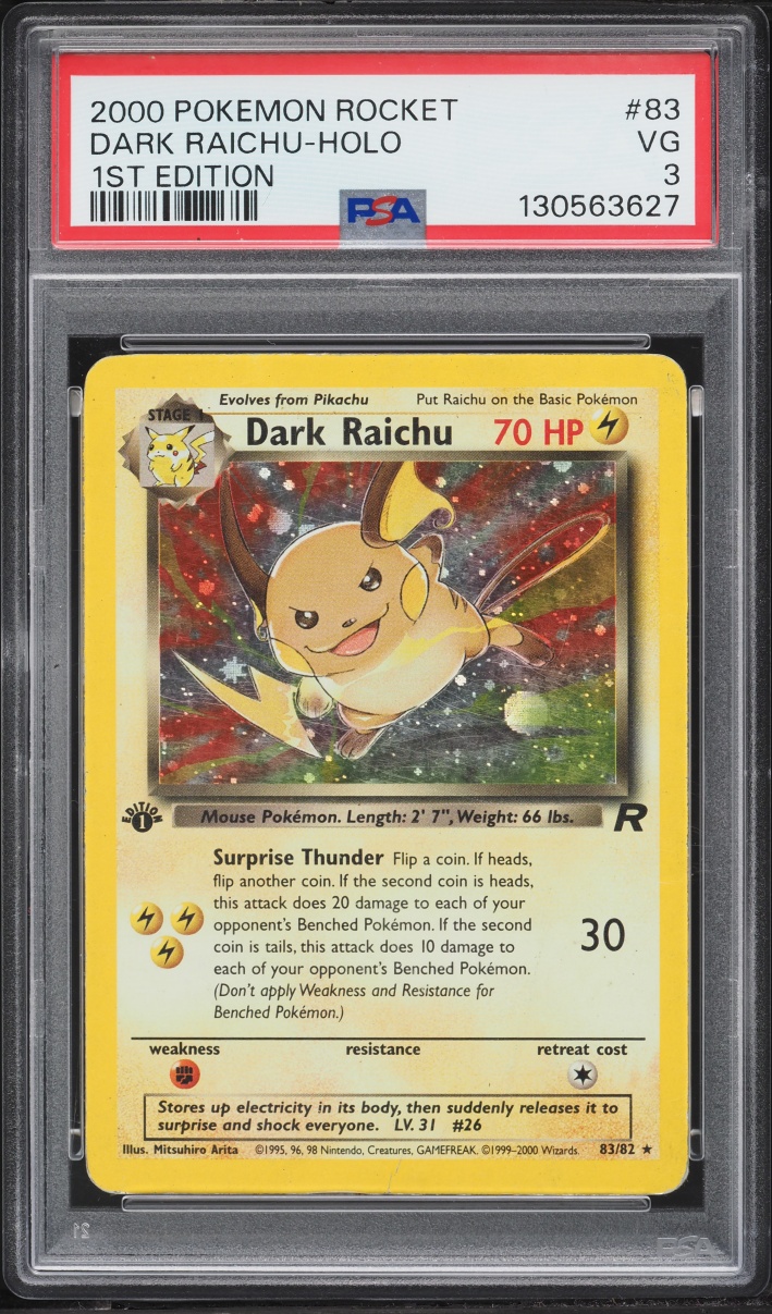 2000 Pokemon Team Rocket 1st Edition Holo Dark Raichu #83 PSA 3 VG