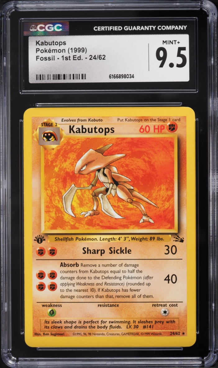 1999 Pokemon Fossil 1st Edition Kabutops #24 CGC 9.5 MINT+