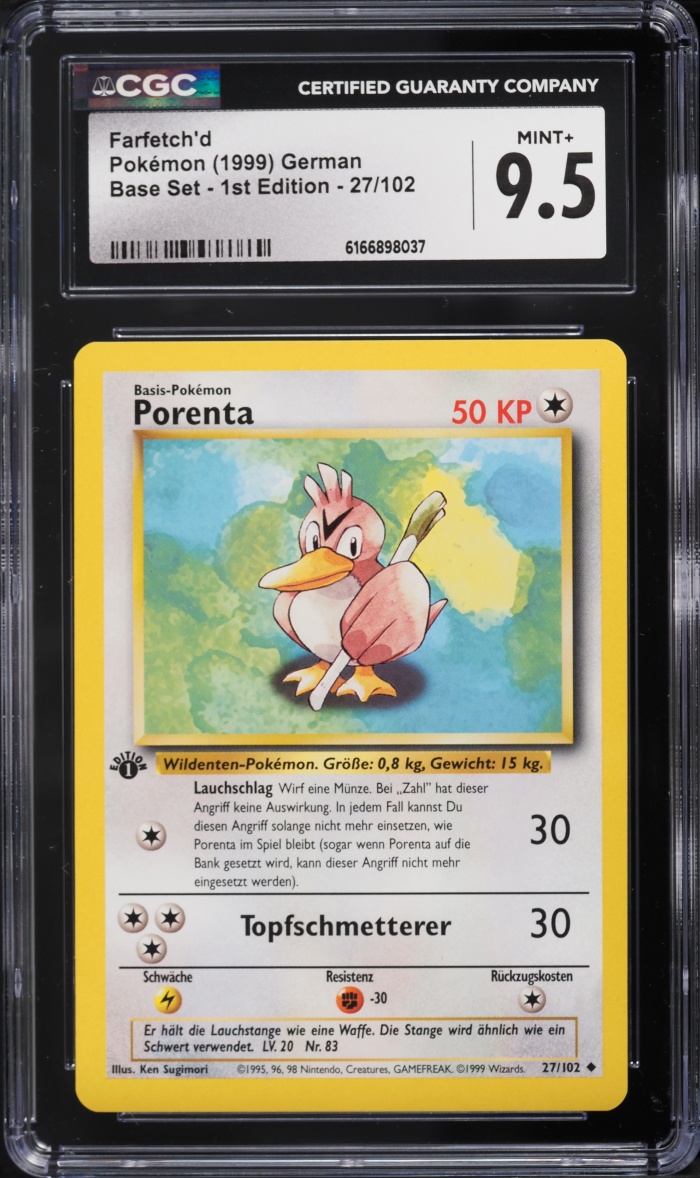 1999 Pokemon German Base Set 1st Edition Farfetch'd #27 CGC 9.5 MINT+