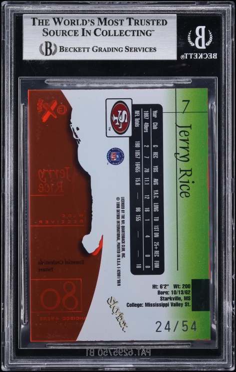 1998 Skybox E-X2001 Essential Credentials Future Jerry Rice /54 #7 BGS 6.5 EXMT+ - Photo 2