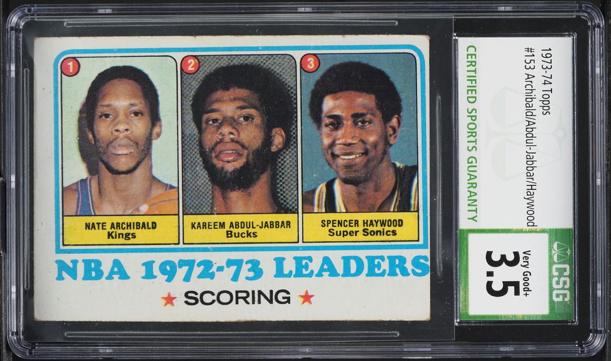 1973 Topps Basketball Nate Archibald Kareem Abdul-Jabbar Spencer Haywood CSG 3.5