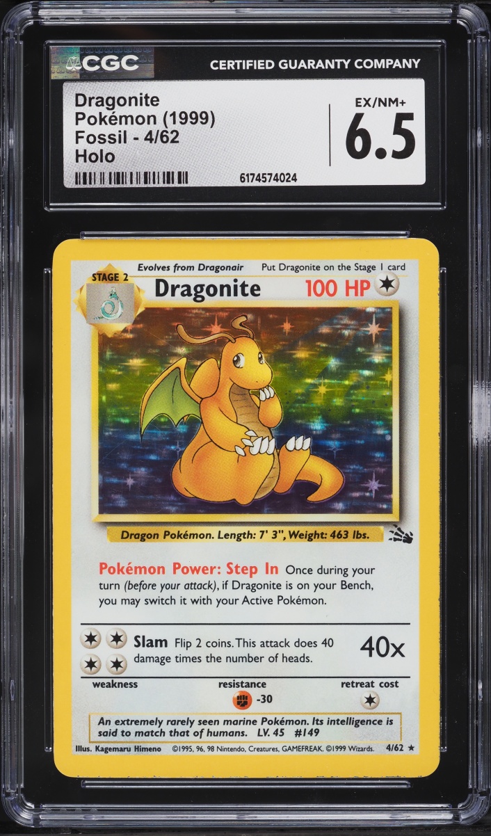 1999 Pokemon Fossil Holo Dragonite #4 CGC 6.5 EXMT+