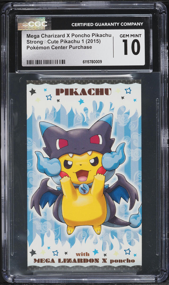 2015 Pokemon Japanese PM Center Strong Cute Pikachu 1 Mega Charizard X Poncho Pikachu CGC 10