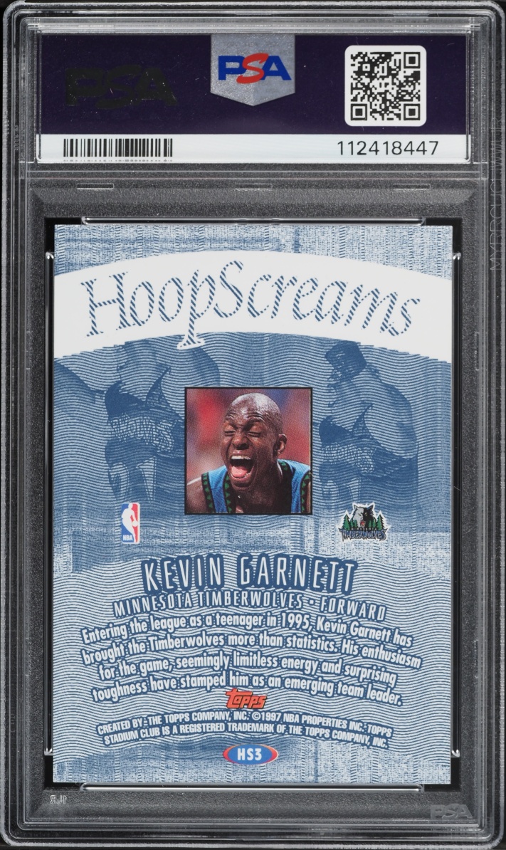 1997 Stadium Club Hoop Screams Kevin Garnett #HS3 PSA 9 MINT - Photo 2