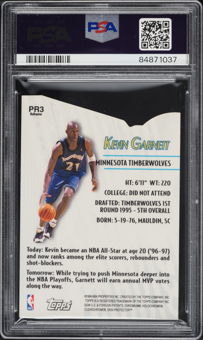1999 Topps Prodigy Refractor Die-Cut Kevin Garnett #PR3 PSA 10 GEM MINT - Photo 2