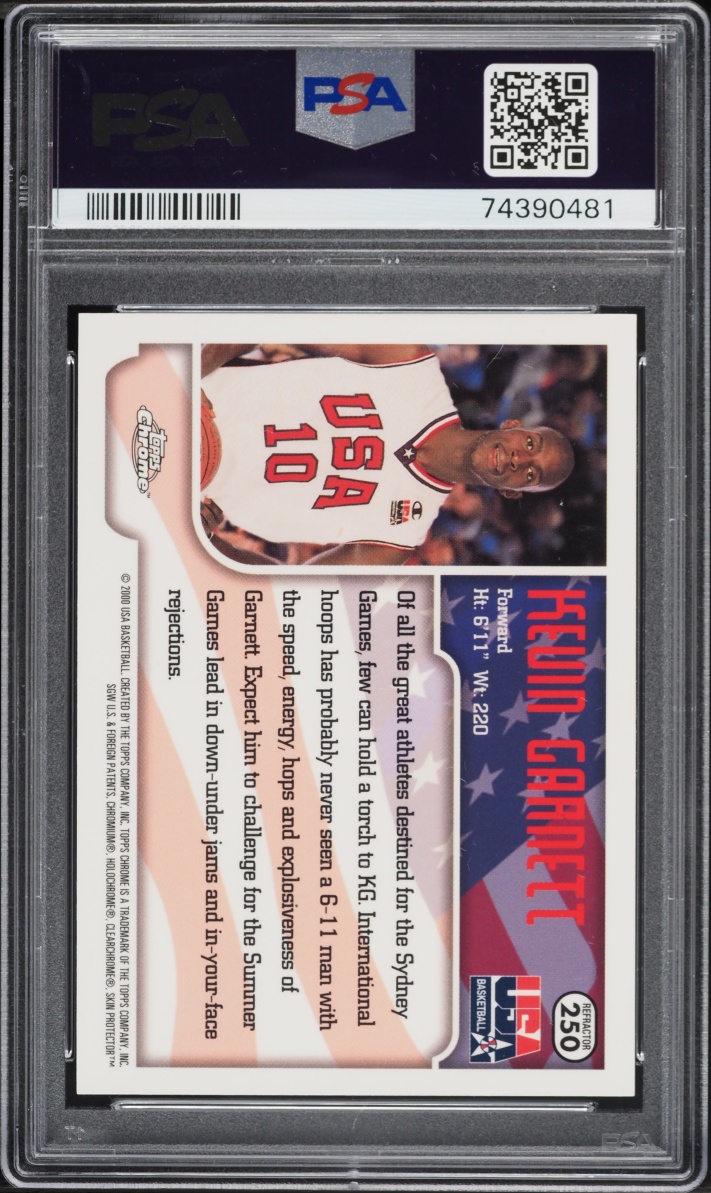 1999 Topps Chrome Refractor Kevin Garnett #250 PSA 10 GEM MINT - Photo 2