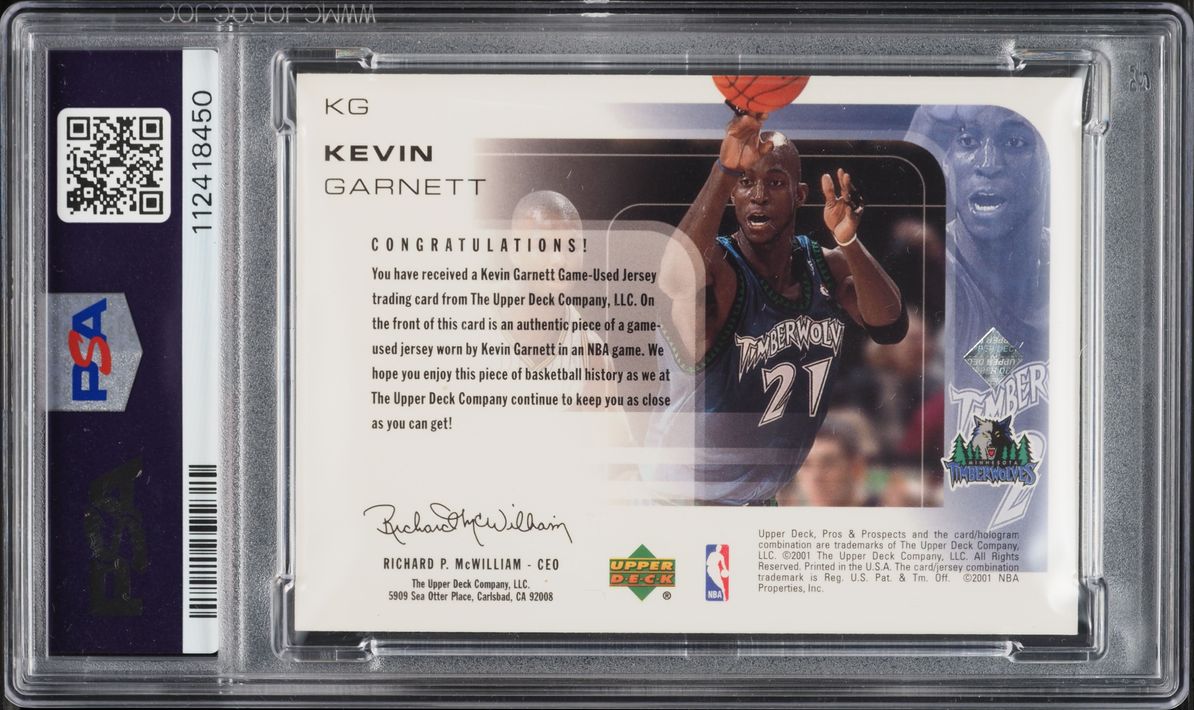 2001 Upper Deck Pros & Prospects Kevin Garnett PATCH #KG PSA 7 NRMT - Photo 2
