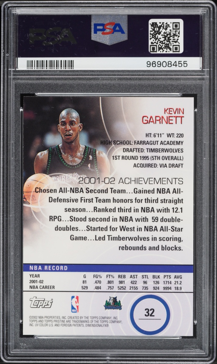 2002 Topps Pristine Kevin Garnett #32 PSA 10 GEM MINT - Photo 2