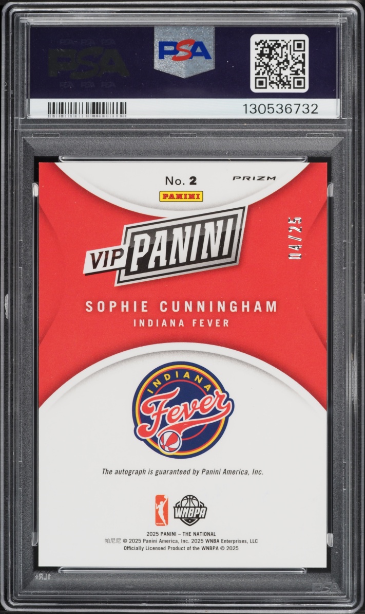 2025 Panini NSCC VIP Gold Sophie Cunningham AUTO /25 #2 PSA 10 GEM MINT - Photo 2