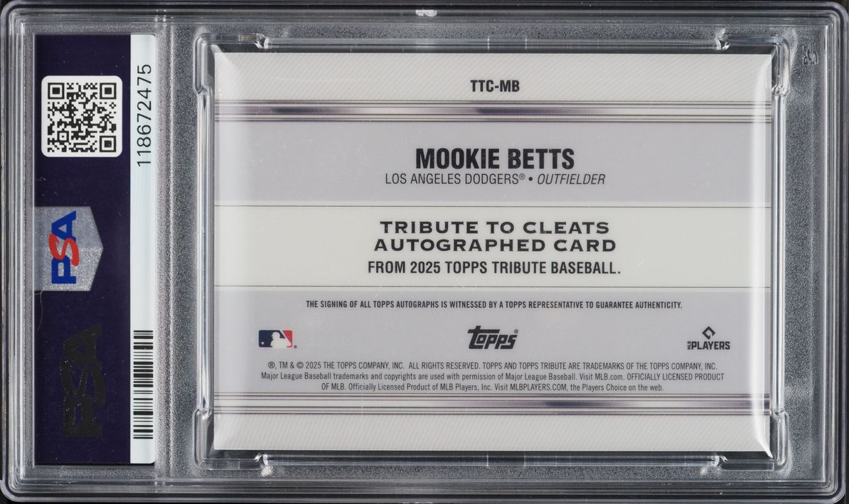 2025 Topps Tribute To Cleats Mookie Betts AUTO /25 #TTC-MB PSA 10 GEM MINT - Photo 2