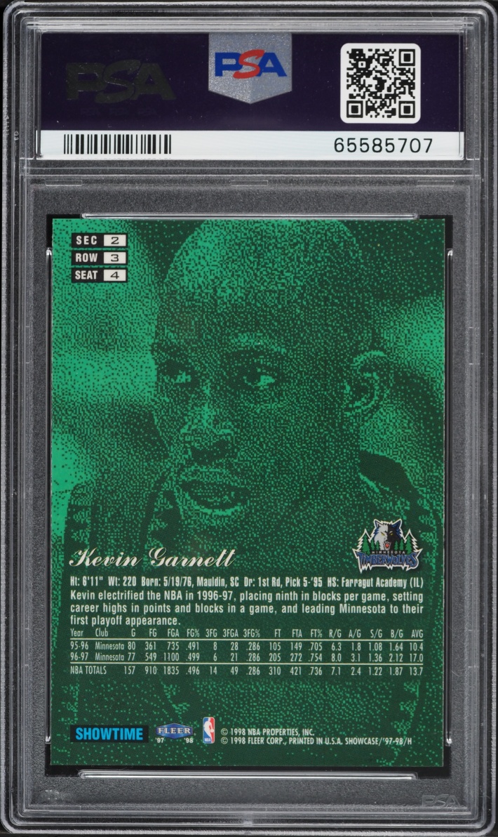 1997 Flair Showcase Row 3 Kevin Garnett #4 PSA 10 GEM MINT - Photo 2