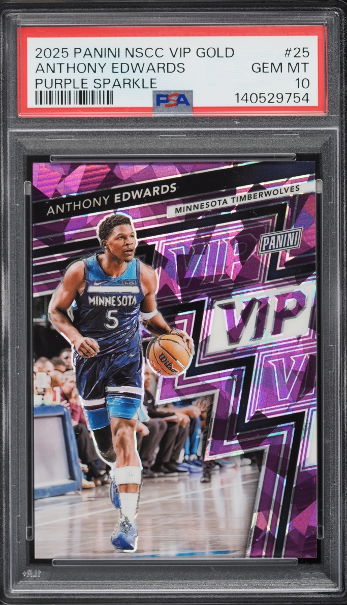 2025 Panini NSCC VIP Gold Purple Sparkle Anthony Edwards /50 #25 PSA 10 GEM MINT - Photo 1