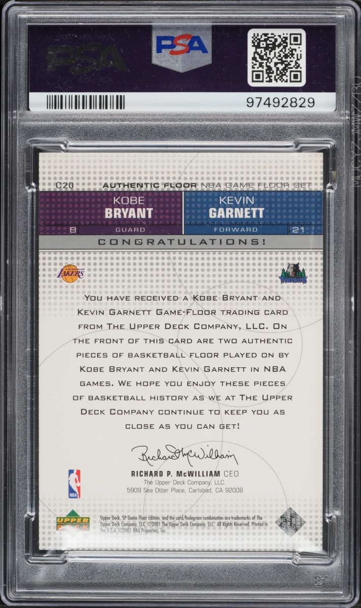 2000 SP Game Floor Combo Kevin Garnett & Kobe Bryant RELIC #C20 PSA 10 GEM MINT - Photo 2
