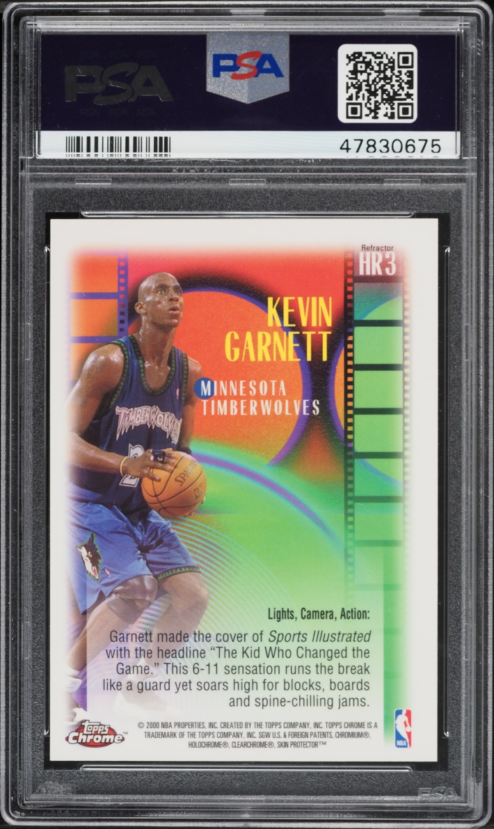 1999 Topps Chrome Highlight Reels Refractor Kevin Garnett #HR3 PSA 10 GEM MINT - Photo 2