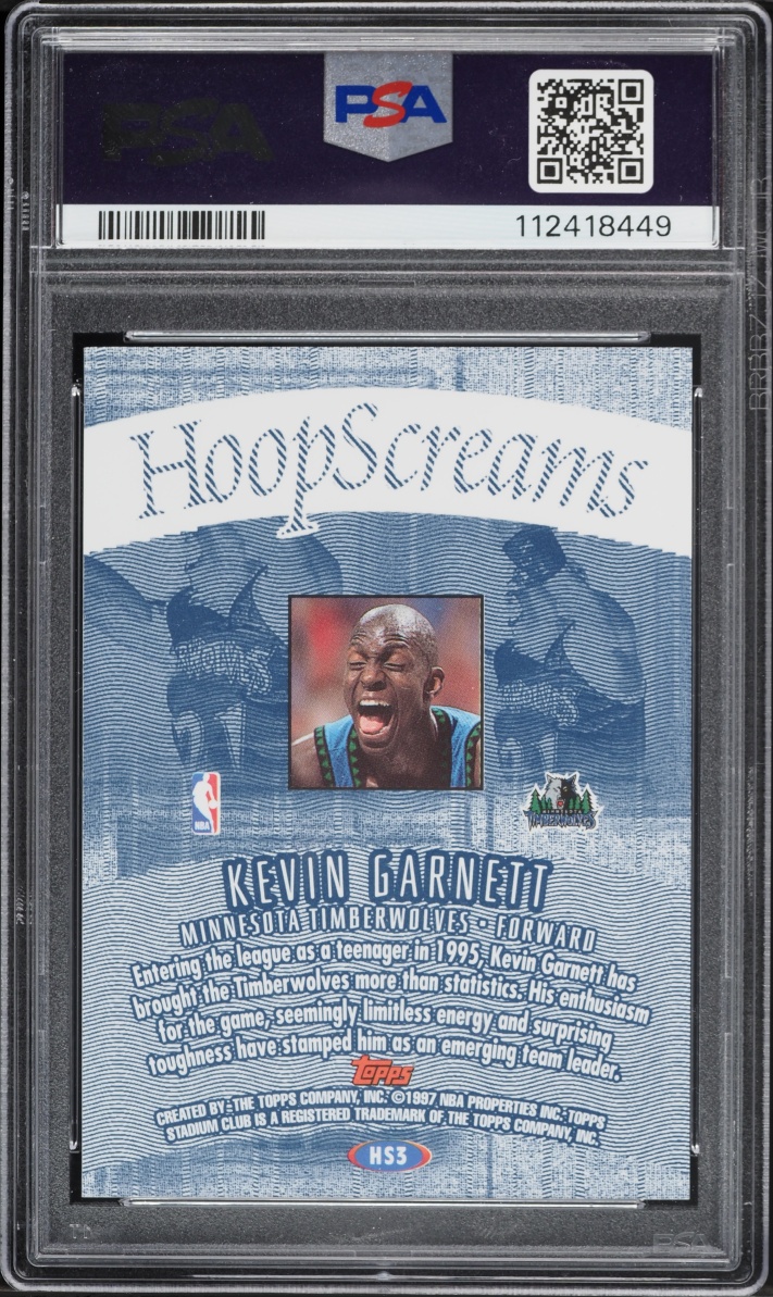 1997 Stadium Club Hoop Screams Kevin Garnett #HS3 PSA 9 MINT - Photo 2