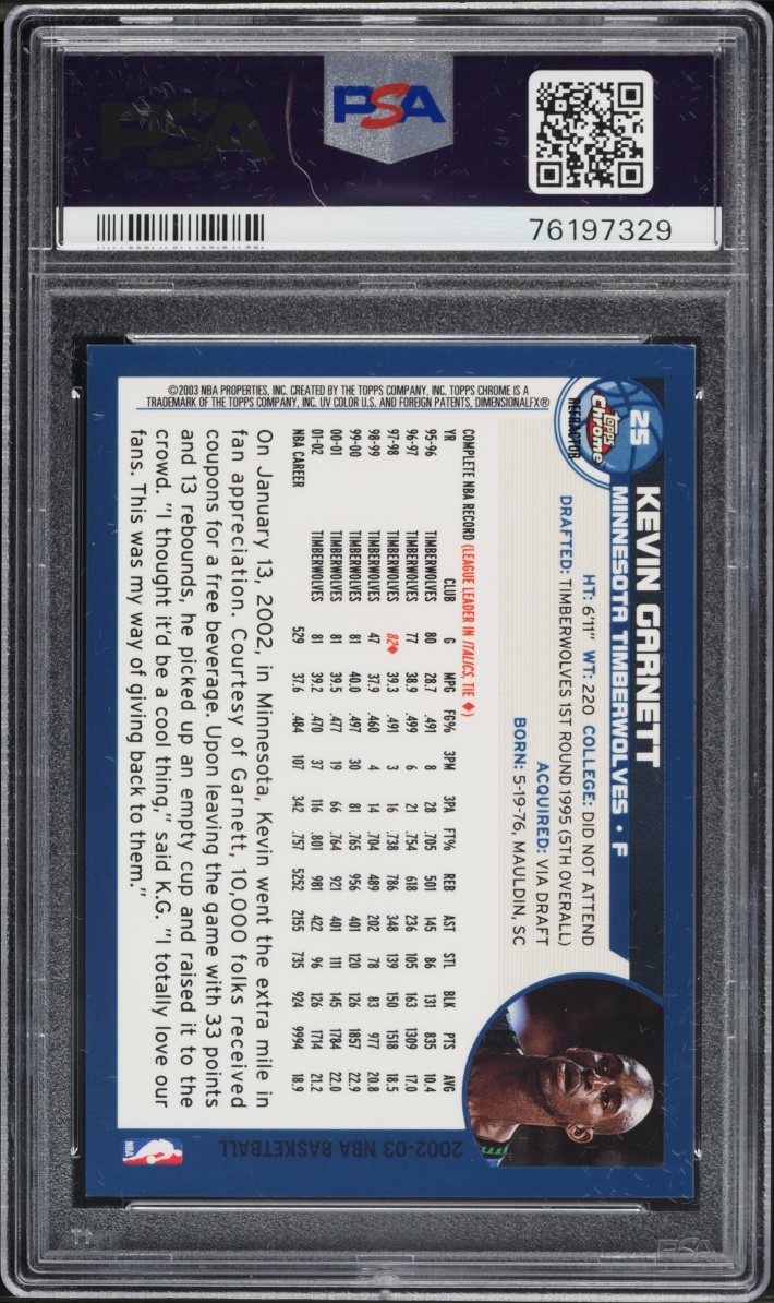 2002 Topps Chrome Refractor Kevin Garnett #25 PSA 10 GEM MINT - Photo 2