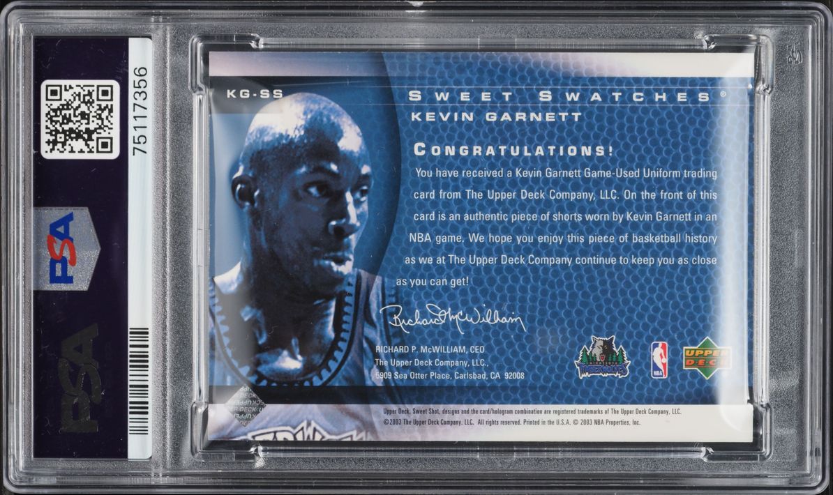 2003 Upper Deck Sweet Shot Swatches Kevin Garnett PATCH #KG-SS PSA 10 GEM MINT - Photo 2