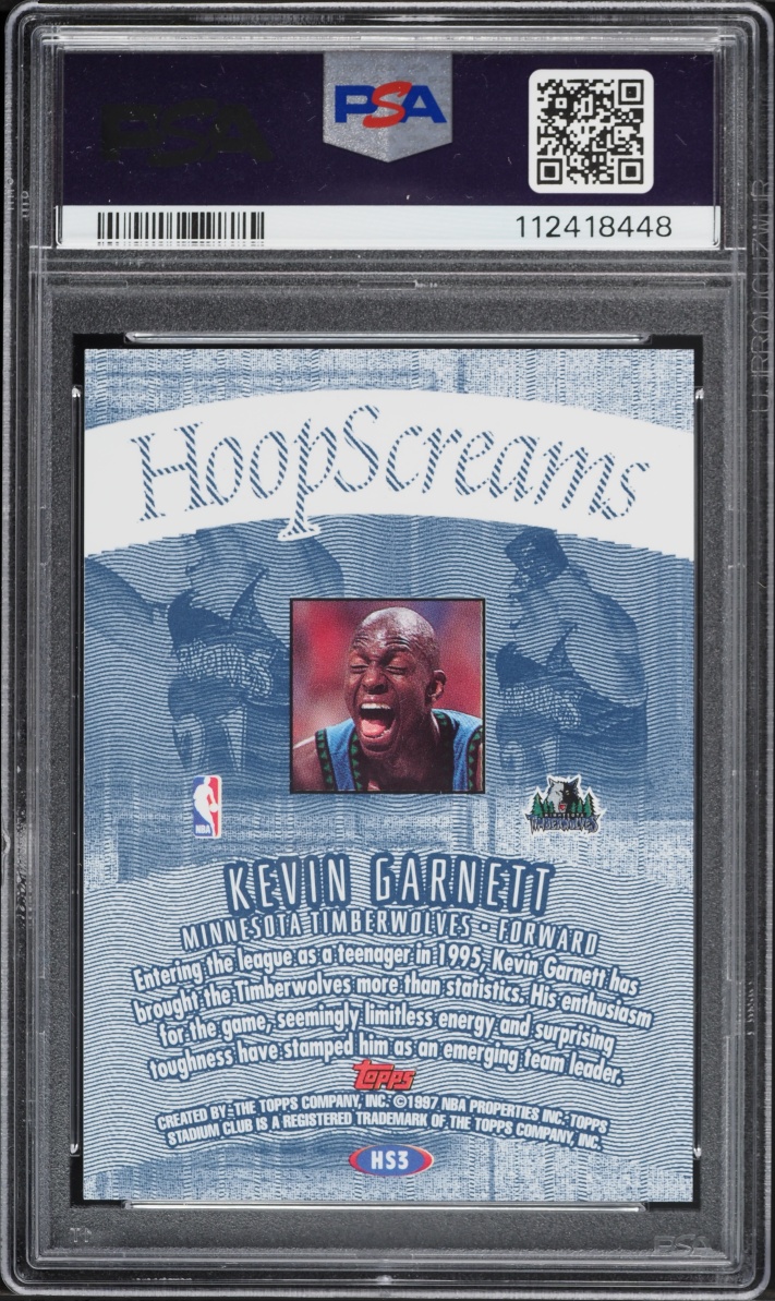 1997 Stadium Club Hoop Screams Kevin Garnett #HS3 PSA 9 MINT - Photo 2