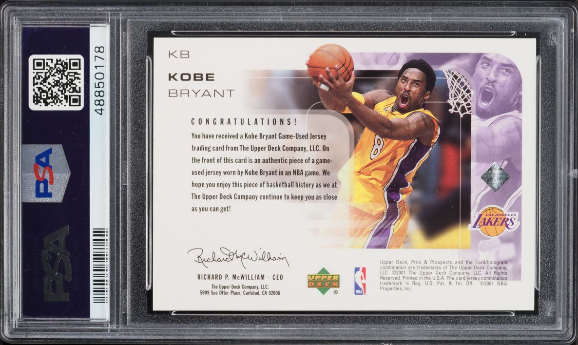 2001 Upper Deck Pros & Prospects Kobe Bryant PATCH #KB PSA 10 GEM MINT - Photo 2