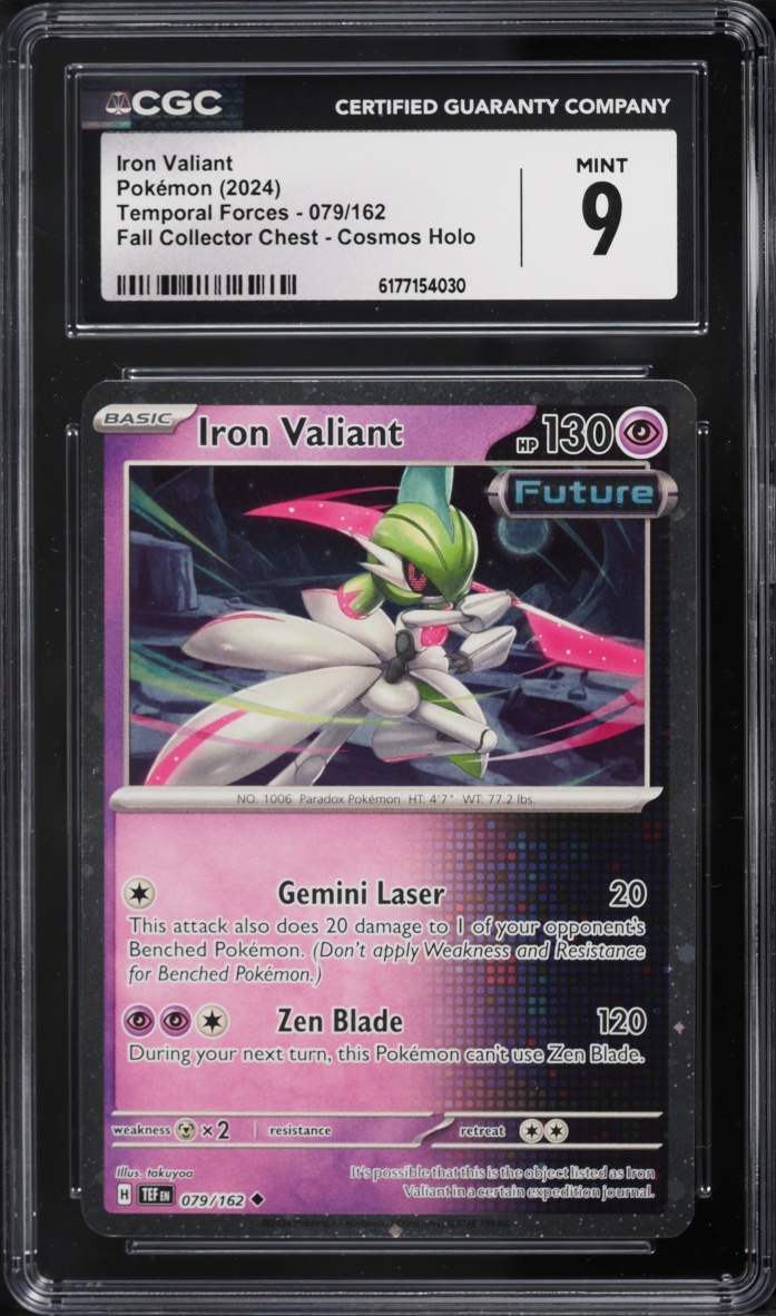 2024 Pokemon SV Temporal Forces Fall Collector Chest Cosmos Holo Iron Valiant #079 CGC 9 MINT