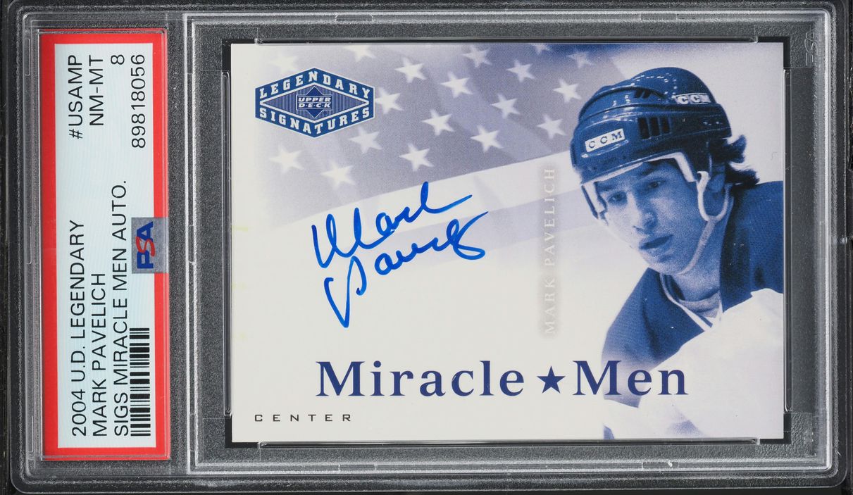 2004 Upper Deck Legendary Miracle Men Mark Pavelich AUTO PSA 8 NM-MT