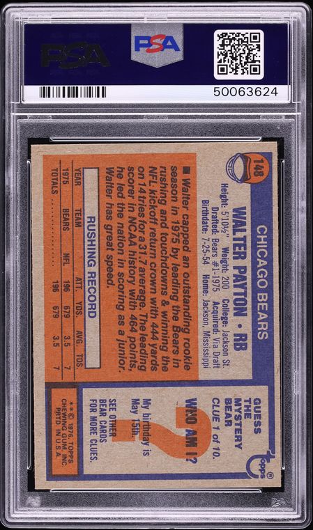 1976 Topps Football Walter Payton ROOKIE #148 PSA 10 GEM MINT