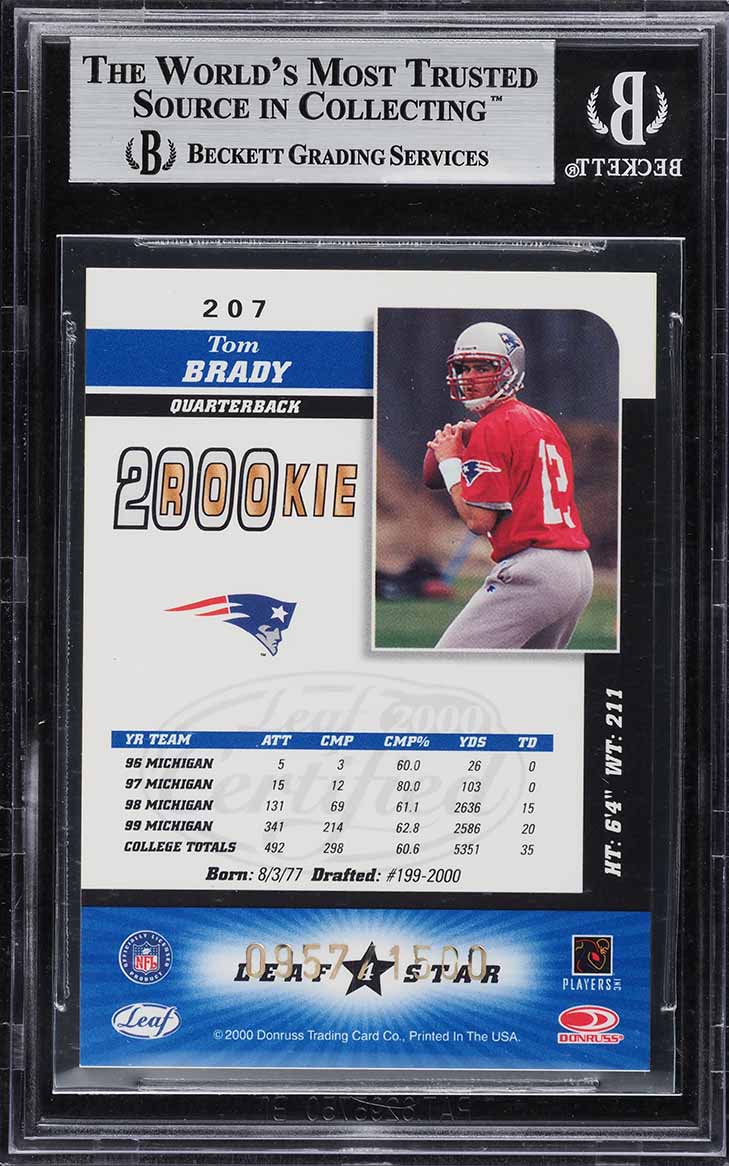 2000 Leaf Certified Tom Brady ROOKIE /1500 #207 BGS 8.5 NM-MT+