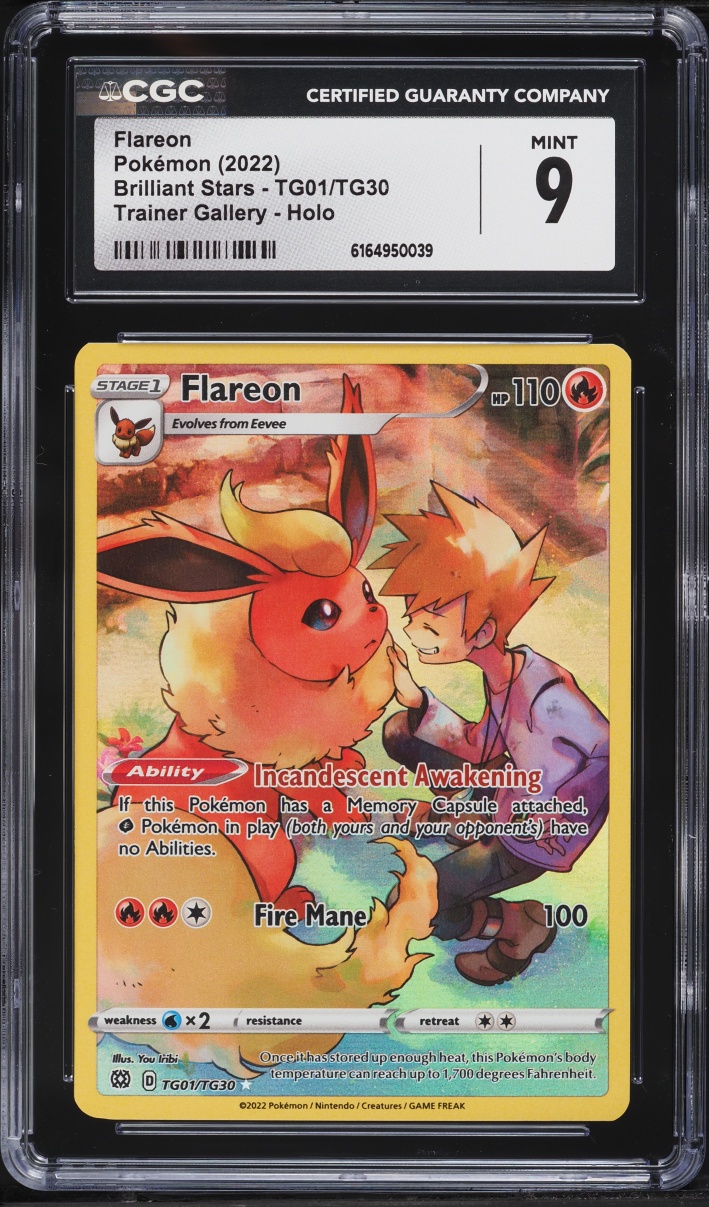 2022 Pokemon Sword & Shield Brilliant Stars Full Art Flareon #TG01 CGC 9 MINT
