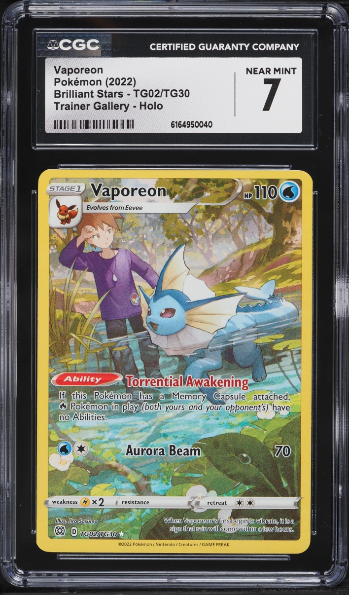 2022 Pokemon Sword & Shield Brilliant Stars Full Art Vaporeon #TG02 CGC 7 NRMT