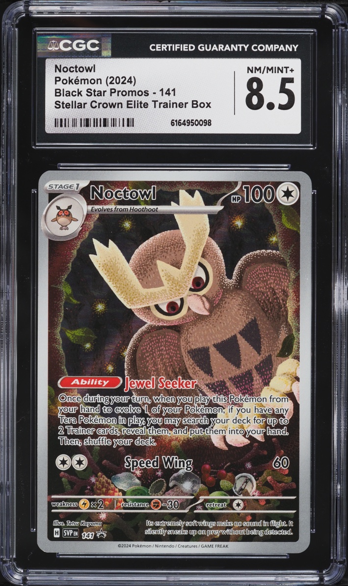 2024 Pokemon Scarlet & Violet Promo Stellar Crown ETB Full Art Noctowl #141 CGC 8.5 NM-MT+