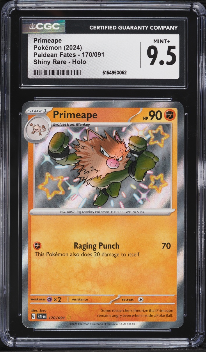 2024 Pokemon Scarlet & Violet Paldean Fates Shiny Primeape #170 CGC 9.5 MINT+