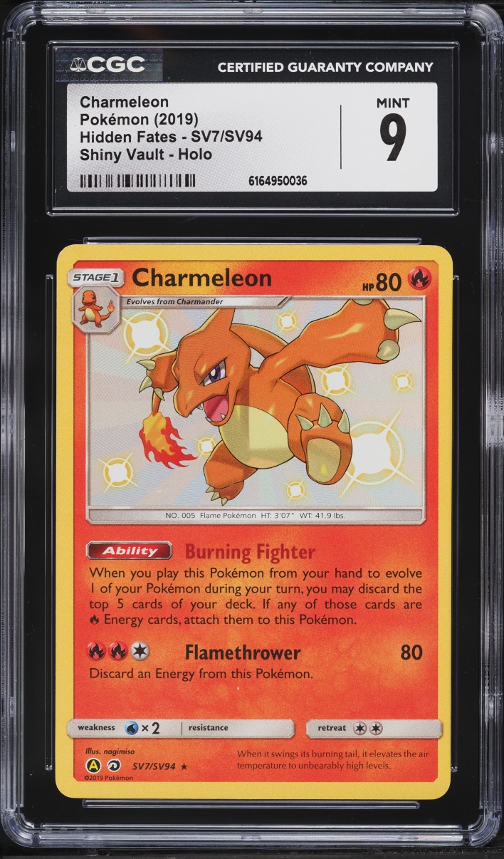 2019 Pokemon Sun & Moon Hidden Fates Shiny Charmeleon #SV7 CGC 9 MINT