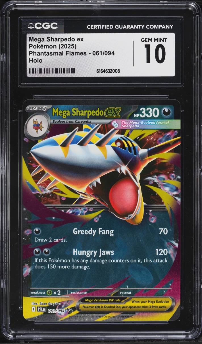 2025 Pokemon Mega Evolution Phantasmal Flames Holo Mega Sharpedo ex #61 CGC 10 GEM MINT