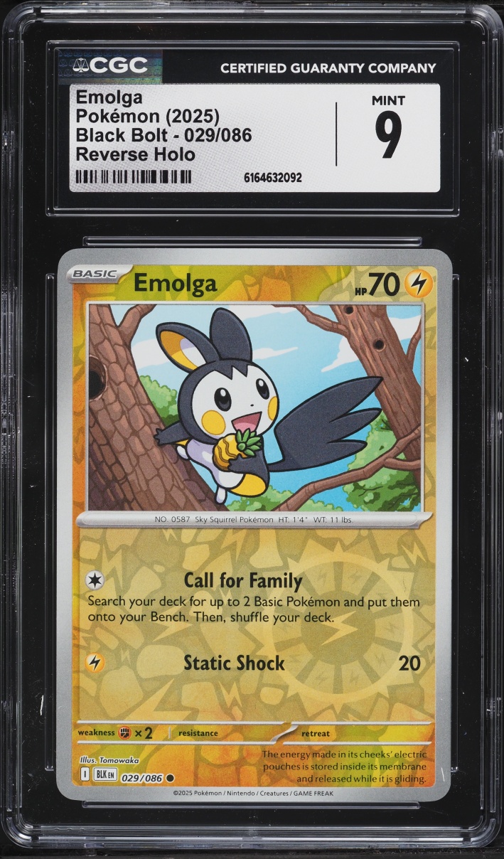 2025 Pokemon Scarlet & Violet Black Bolt Reverse Holo Emolga #029 CGC 9 MINT