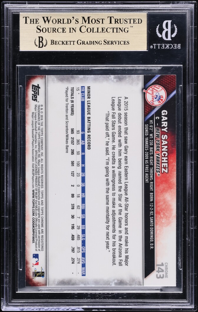 2016 Topps Chrome Gary Sanchez ROOKIE #143 BGS 9.5 GEM MINT