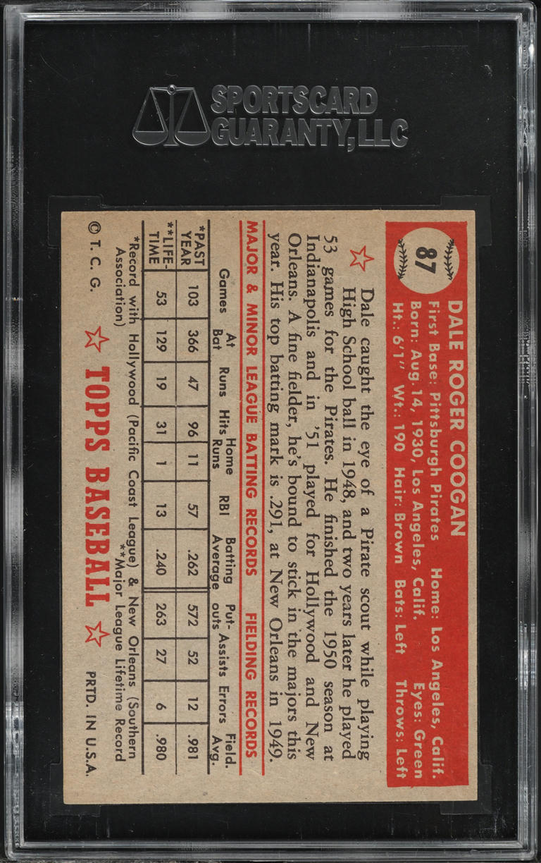1952 Topps Dale Coogan #87 SGC 5 EX