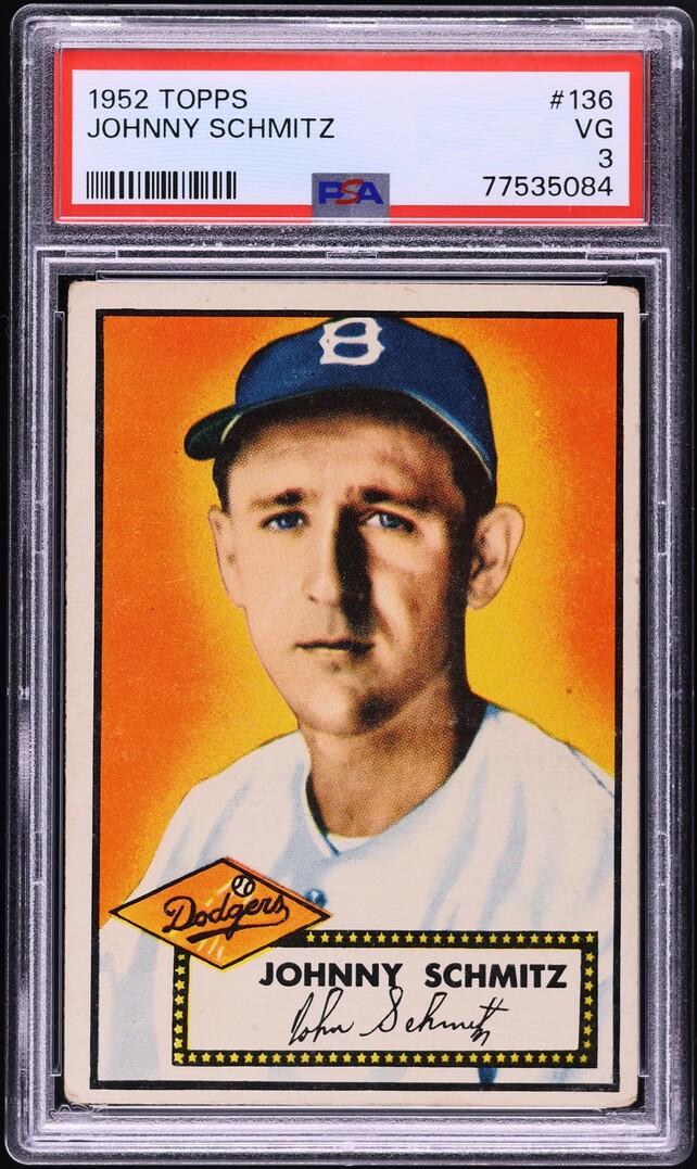 1952 Topps Johnny Schmitz #136 PSA 3 VG