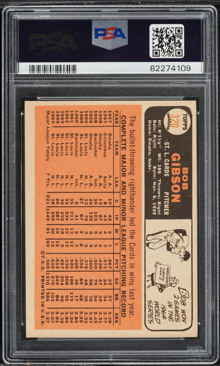 1966 Topps Bob Gibson #320 PSA 6 EXMT
