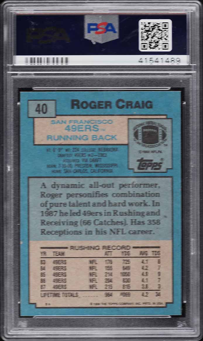 1988 Topps Football Roger Craig #40 PSA 10 GEM MINT