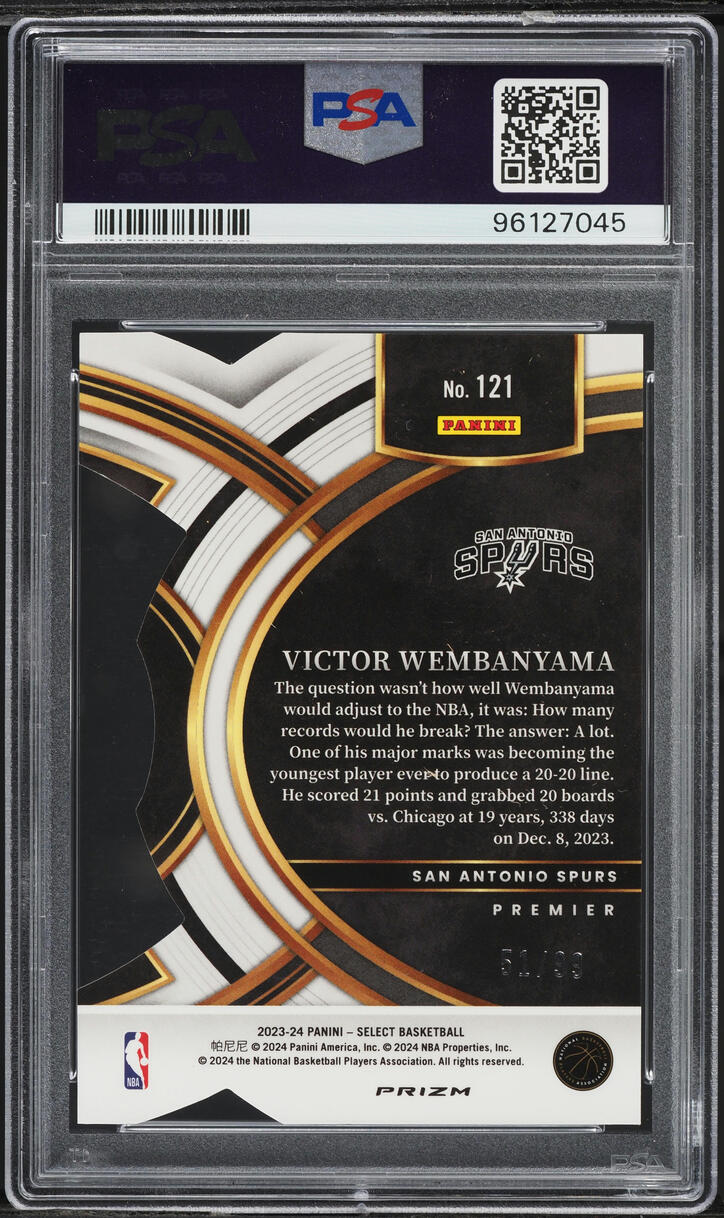 2023 Select Premier Purple Die-Cut Victor Wembanyama ROOKIE /99 #121 PSA 9 MINT
