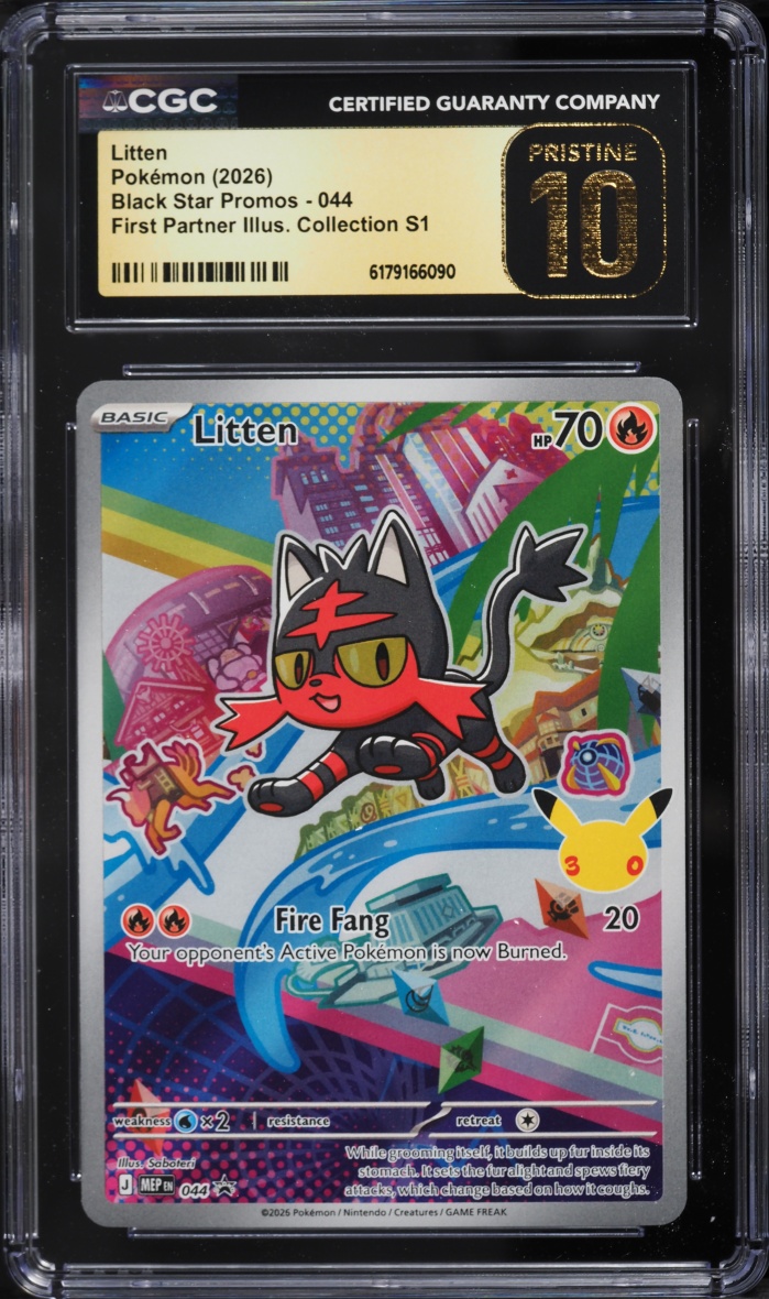 2026 Pokemon Mega Promo First Partner Illustration Full Art Litten #44 CGC 10 Pristine
