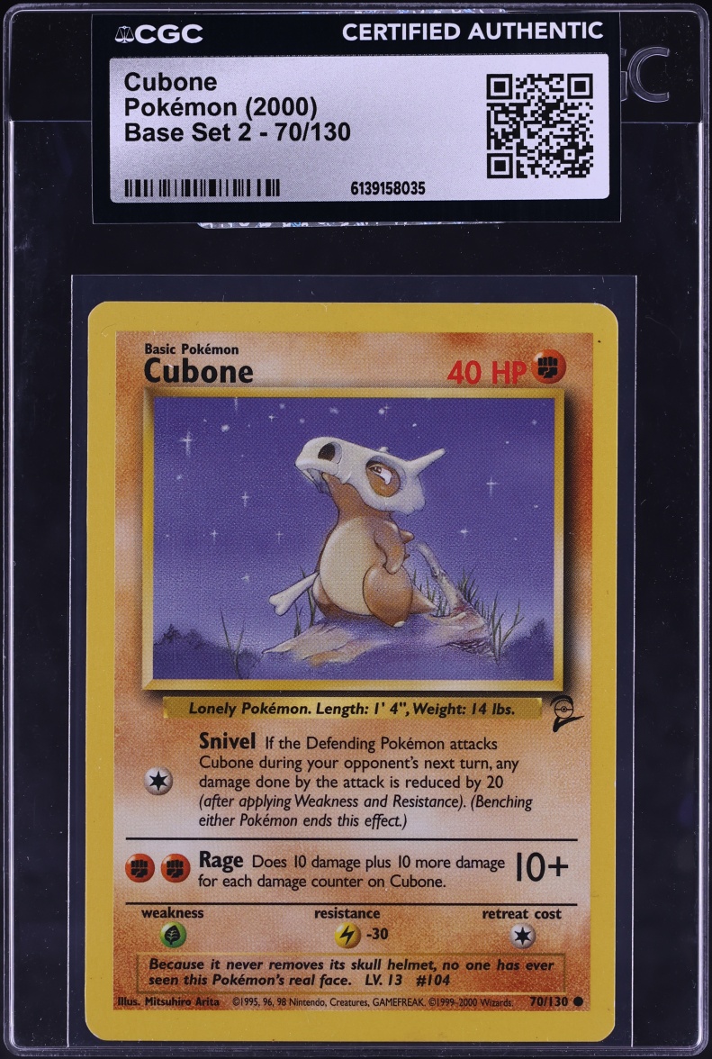 2000 Pokemon Base Set 2 Cubone #70 CGC AUTH