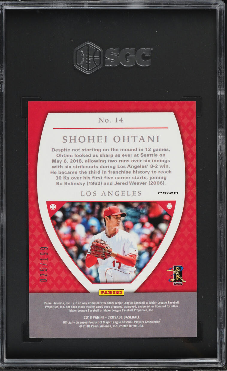 2018 Panini Crusade Ruby Wave Prizm Shohei Ohtani ROOKIE /199 #14 SGC 9.5 MINT+
