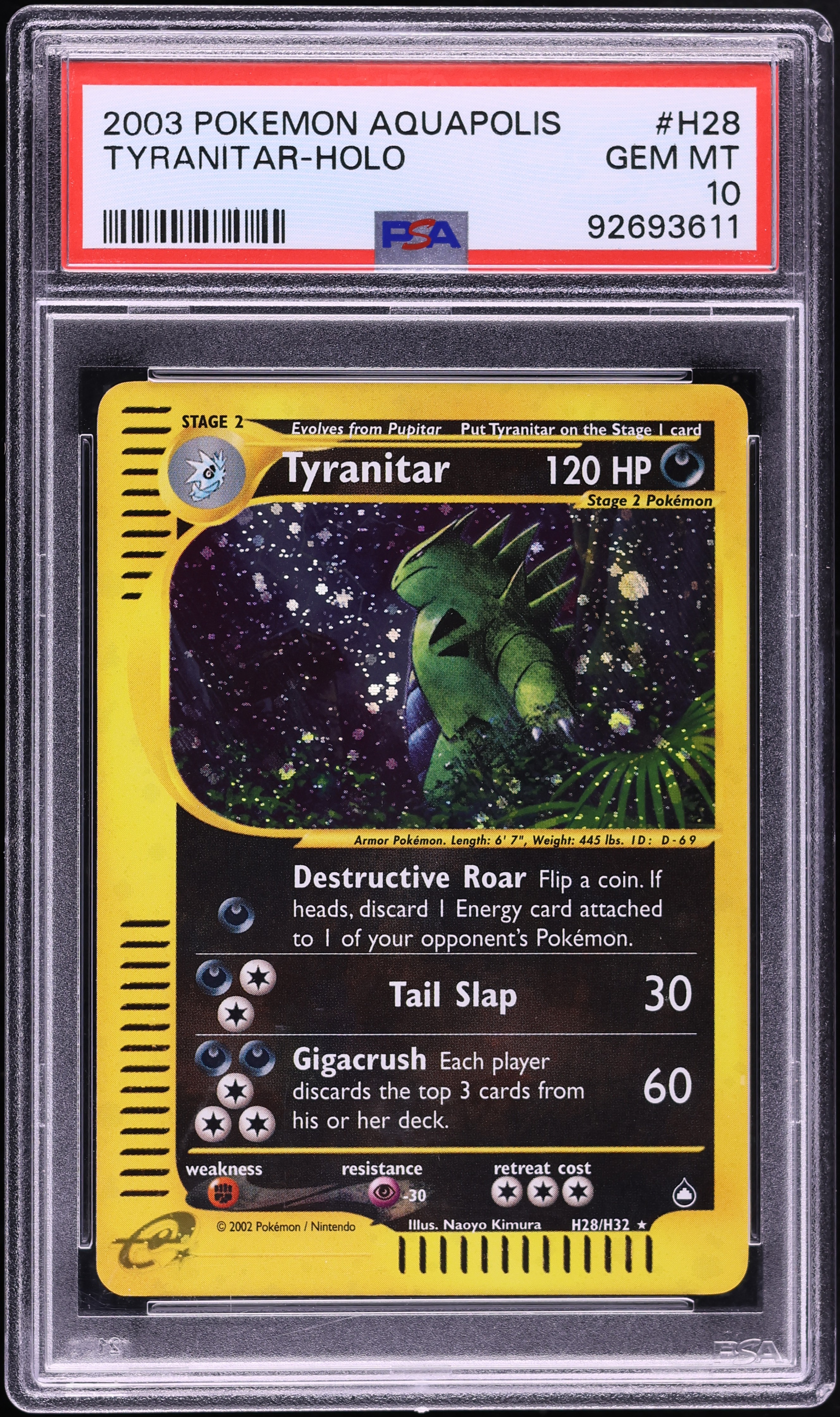 2003 Pokemon Aquapolis Holo Tyranitar #H28 PSA 10 GEM MINT