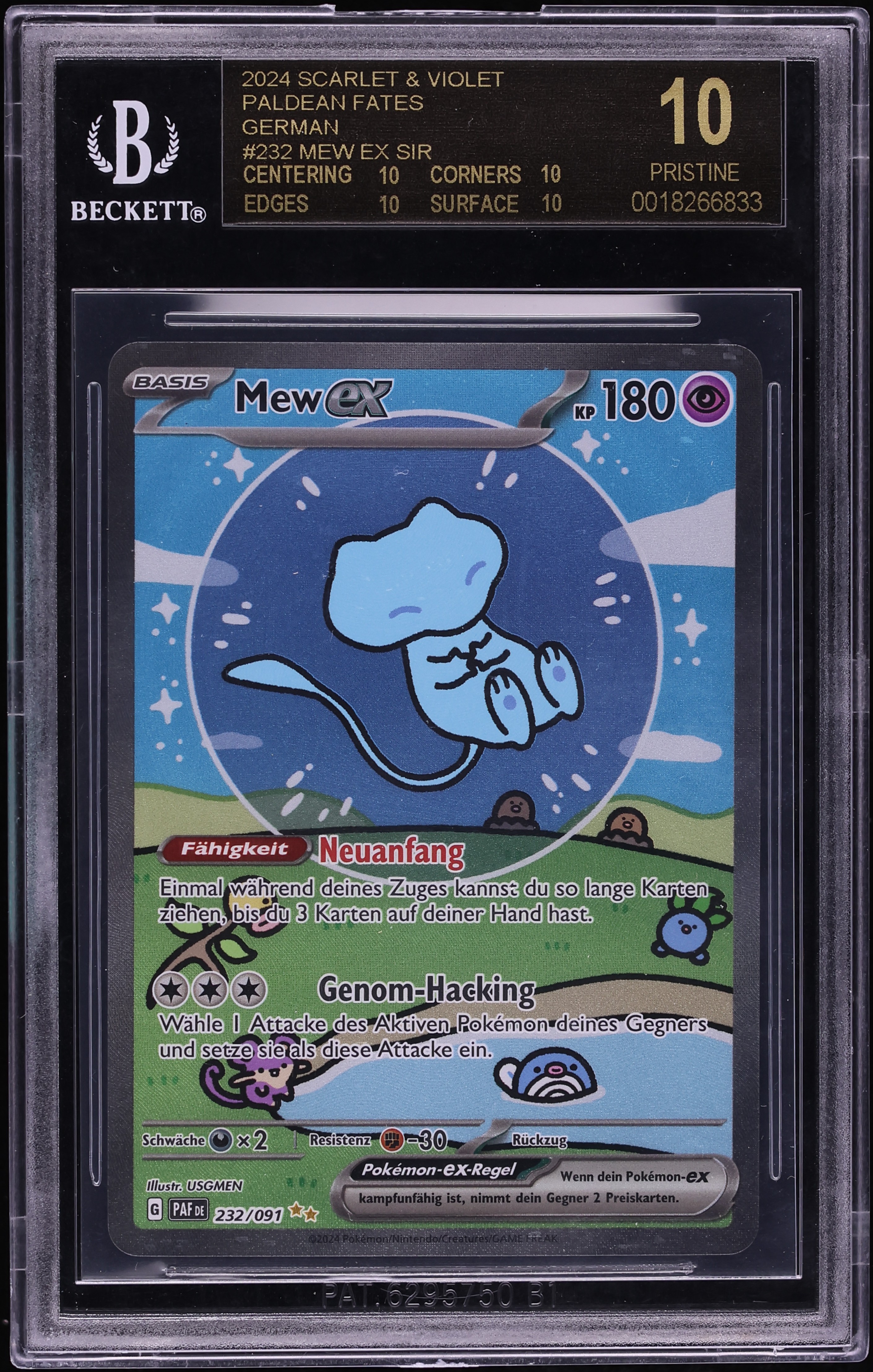 2024 Pokemon German Scarlet & Violet Paldean Fates SIR Mew ex #232 BGS 10 PRISTINE, BLACK LABEL