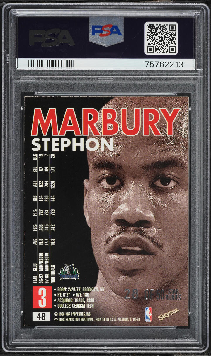 1998 Skybox Premium Star Rubies Stephon Marbury /50 #48 PSA 6 EXMT