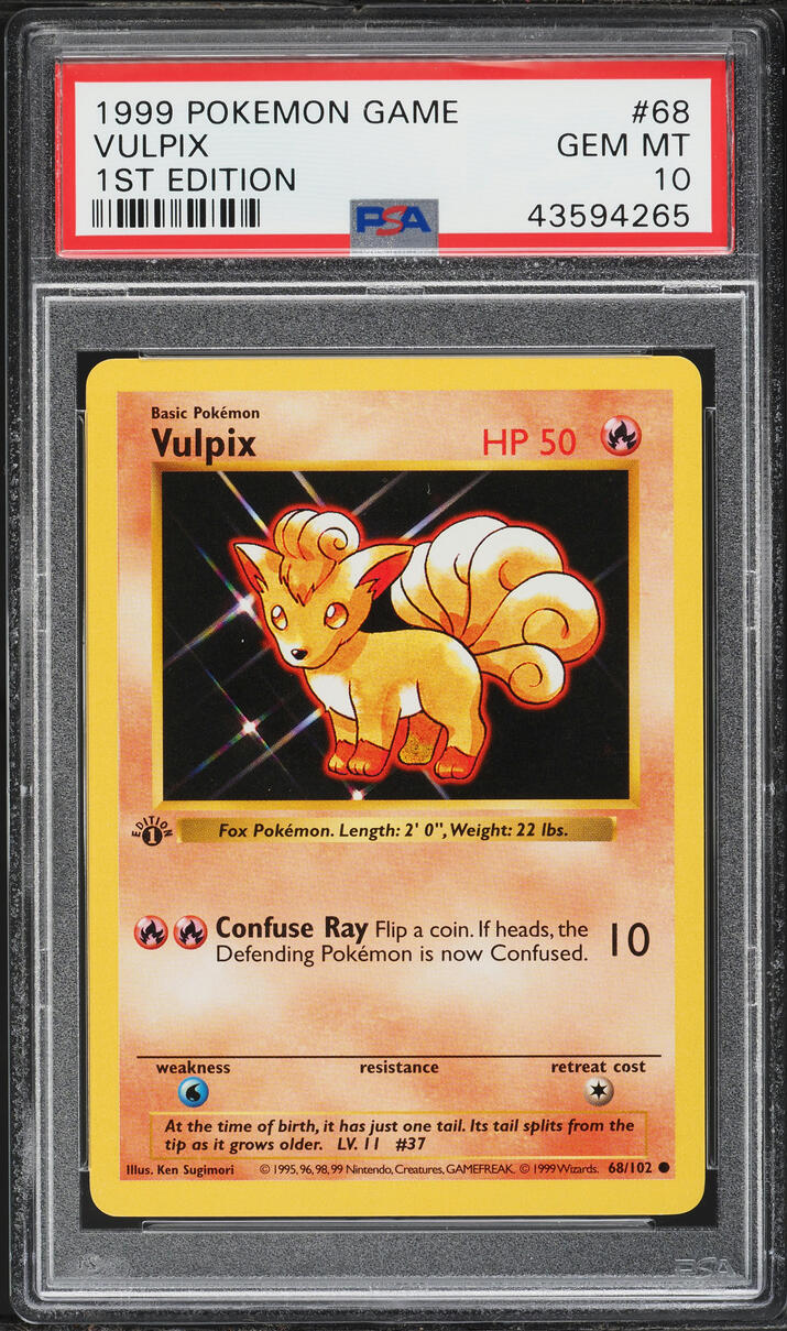 1999 Pokemon Base Set Shadowless 1st Edition Vulpix #68 PSA 10 GEM MINT