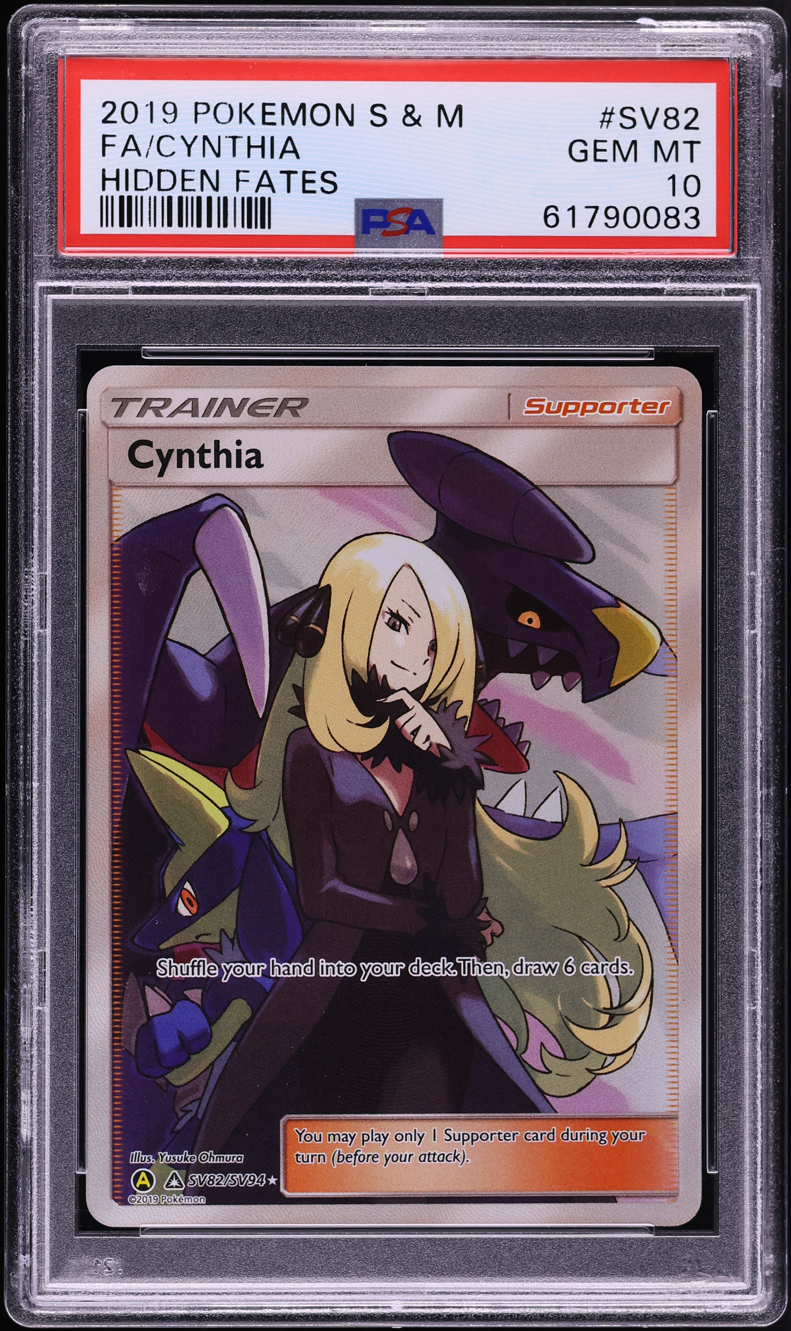 2019 Pokemon Sun & Moon Hidden Fates Full Art Cynthia #SV82 PSA 10 GEM MINT
