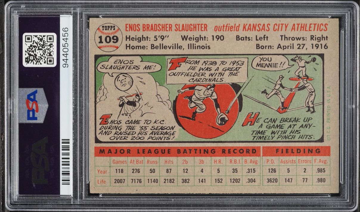 1956 Topps Enos Slaughter #109 PSA 7 NRMT